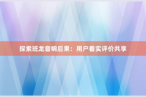 探索班龙音响后果：用户着实评价共享